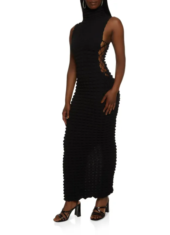 Bubble Knit Lace Up Side Maxi Dress sold by Rainbow