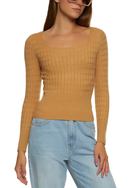 Ribbed Cable Knit Square Neck Sweater sold by Rainbow