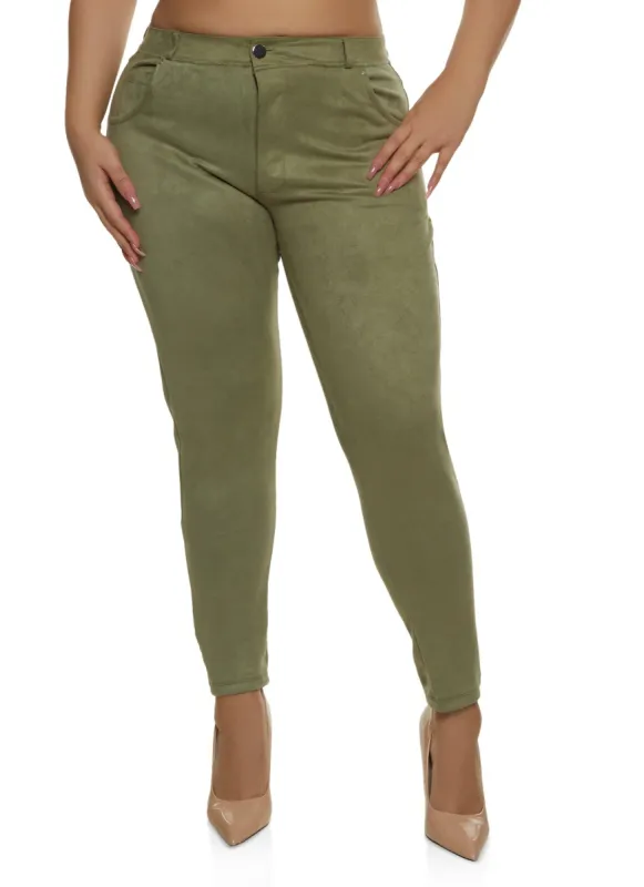 Plus Size Faux Suede High Waist Pants sold by Rainbow
