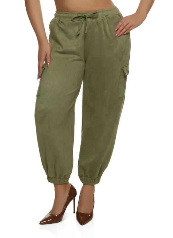 Plus Size Faux Suede Drawstring Cargo Pants sold by Rainbow