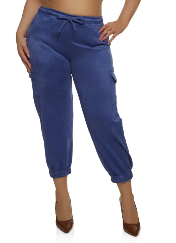 Plus Size Faux Suede Drawstring Cargo Pants sold by Rainbow