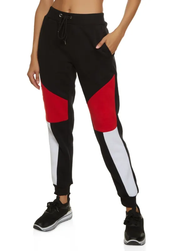 Color Block Drawstring High Waist Joggers sold by Rainbow