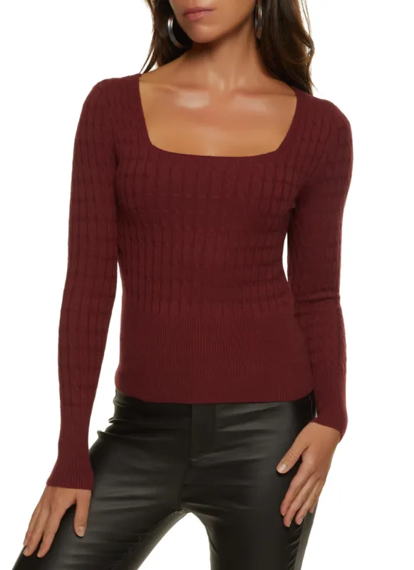 Ribbed Cable Knit Square Neck Sweater sold by Rainbow