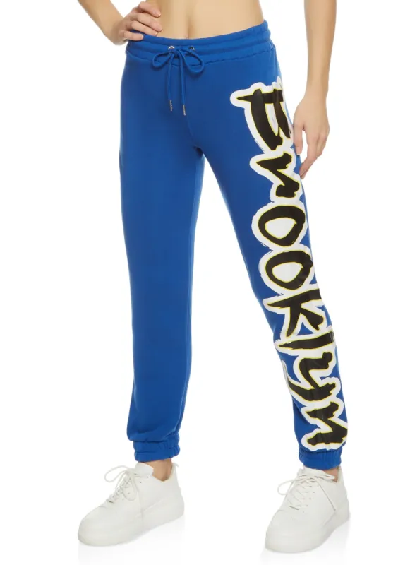 Brooklyn Side Graphic Drawstring Joggers sold by Rainbow