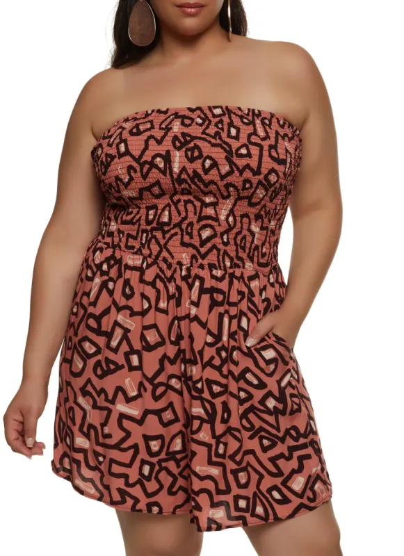 Plus Size Boho Print Smocked Tube Romper sold by Rainbow