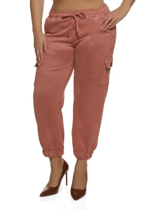 Plus Size Faux Suede Drawstring Cargo Pants sold by Rainbow
