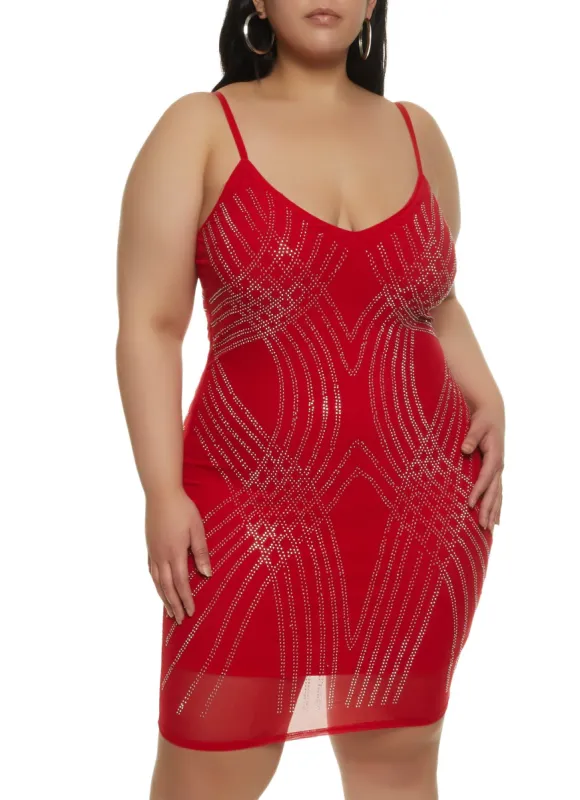 Plus Size Rhinestone Detail Mesh Bodycon Dress sold by Rainbow