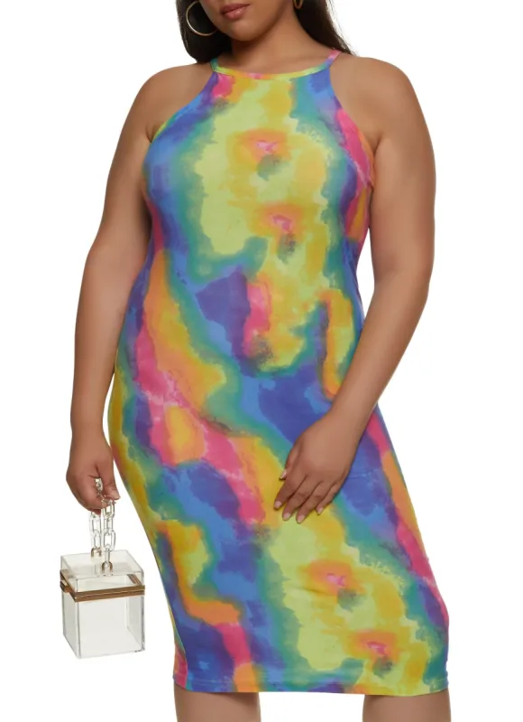 Plus Size Printed High Neck Tank Dress sold by Rainbow