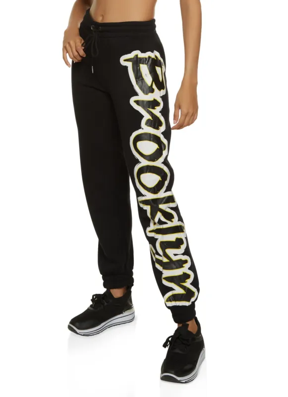 Brooklyn Side Graphic Drawstring Joggers sold by Rainbow