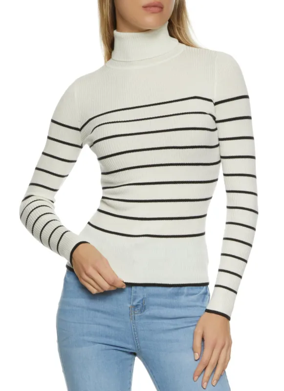 Striped Rib Knit Turtleneck Top sold by Rainbow