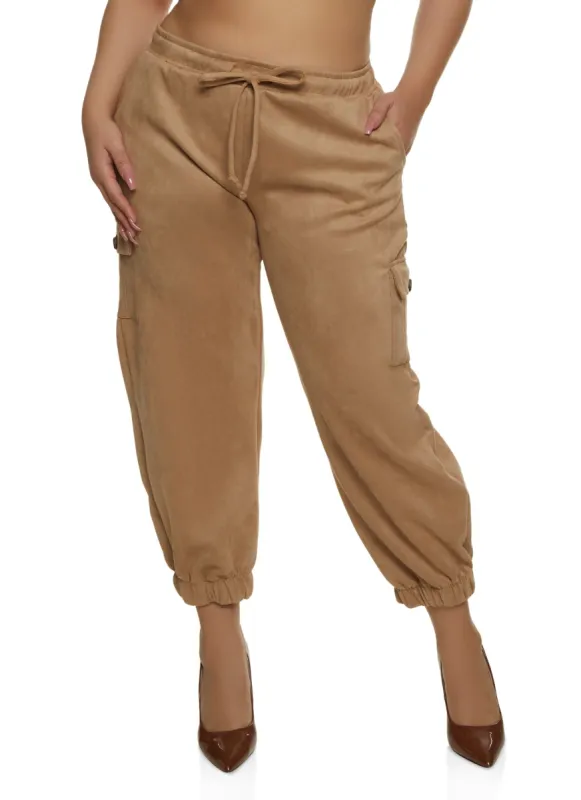 Plus Size Faux Suede Drawstring Cargo Pants sold by Rainbow
