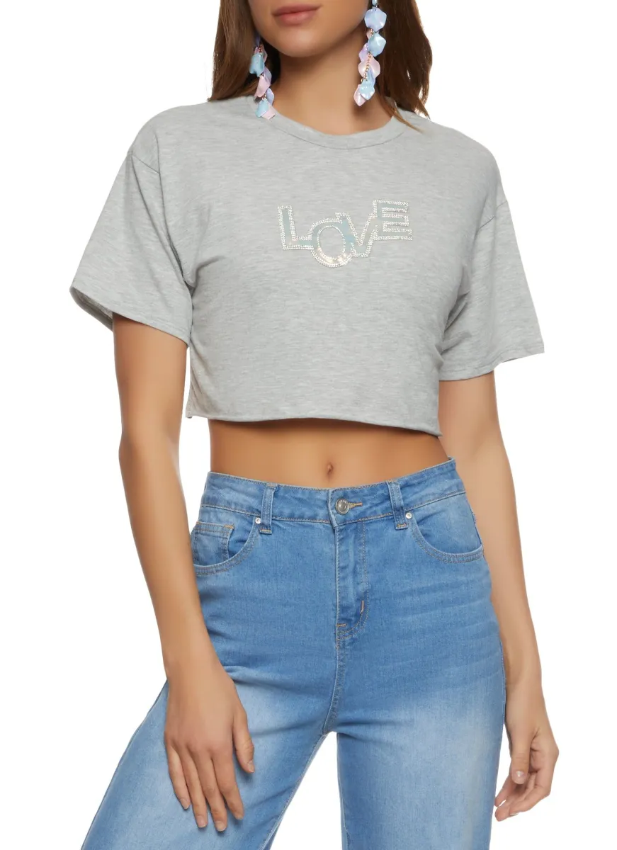 Rhinestone Love Cropped Graphic Tee | Parallel