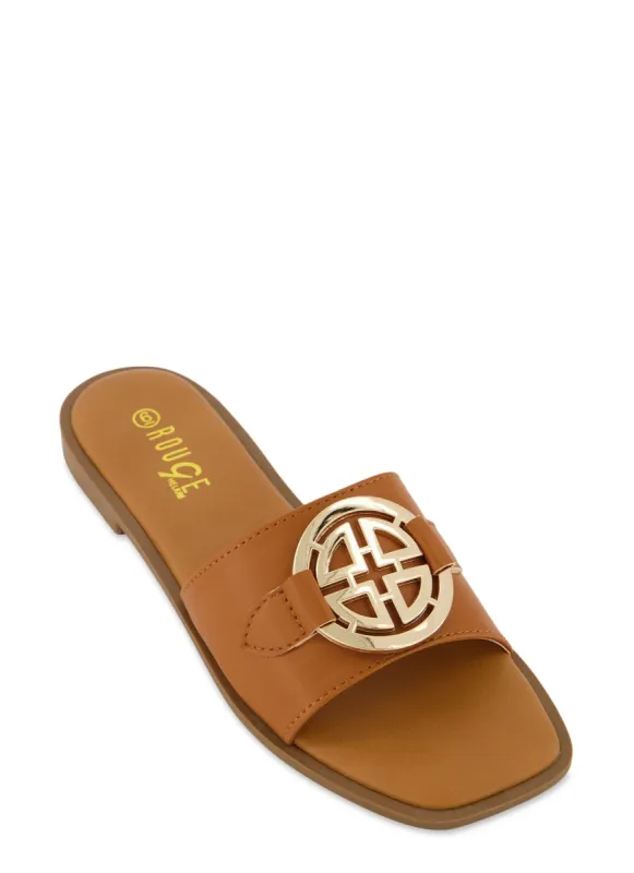 Metallic Pendant Detail Slide Sandals sold by Rainbow
