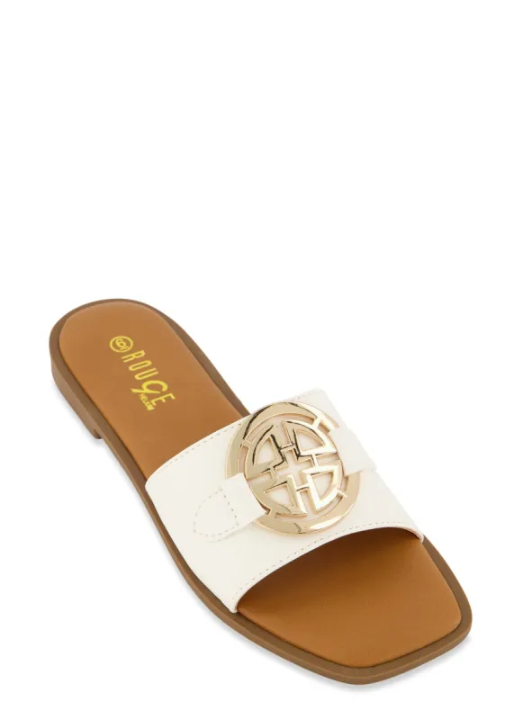Metallic Pendant Detail Slide Sandals sold by Rainbow