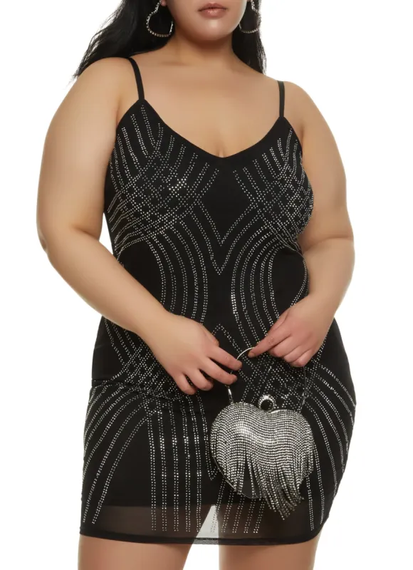 Plus Size Rhinestone Detail Mesh Bodycon Dress sold by Rainbow