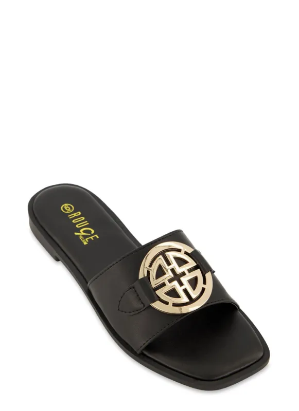 Metallic Pendant Detail Slide Sandals sold by Rainbow