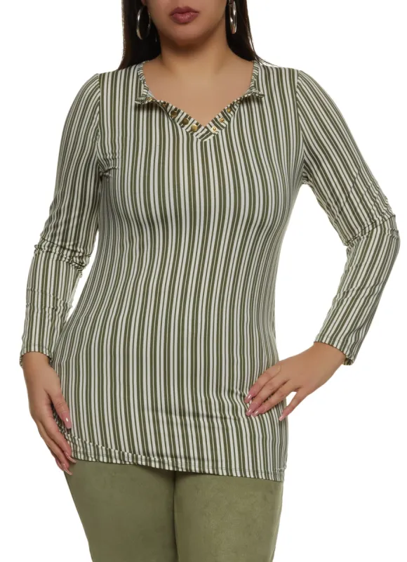 Plus Size Striped Long Sleeve Top sold by Rainbow