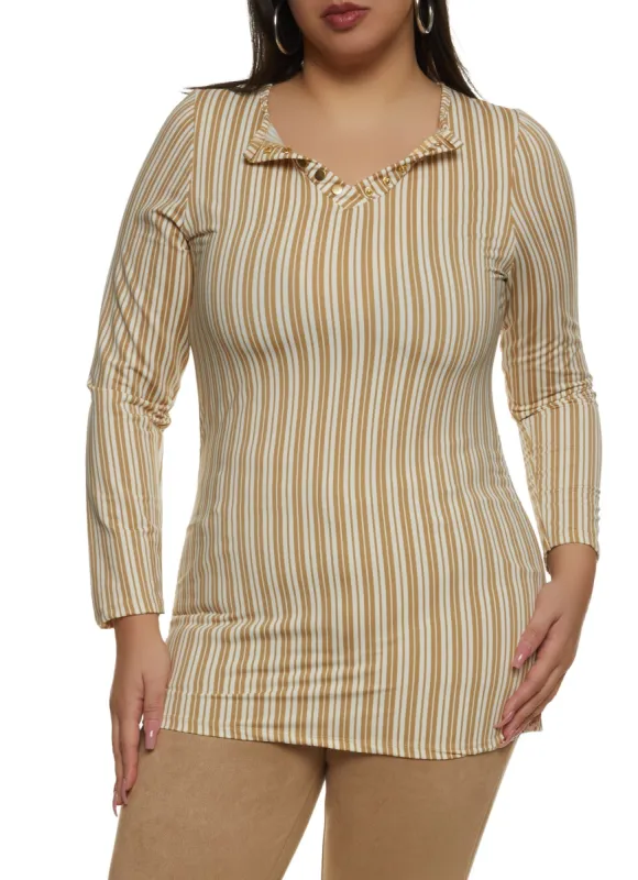 Plus Size Striped Long Sleeve Top sold by Rainbow