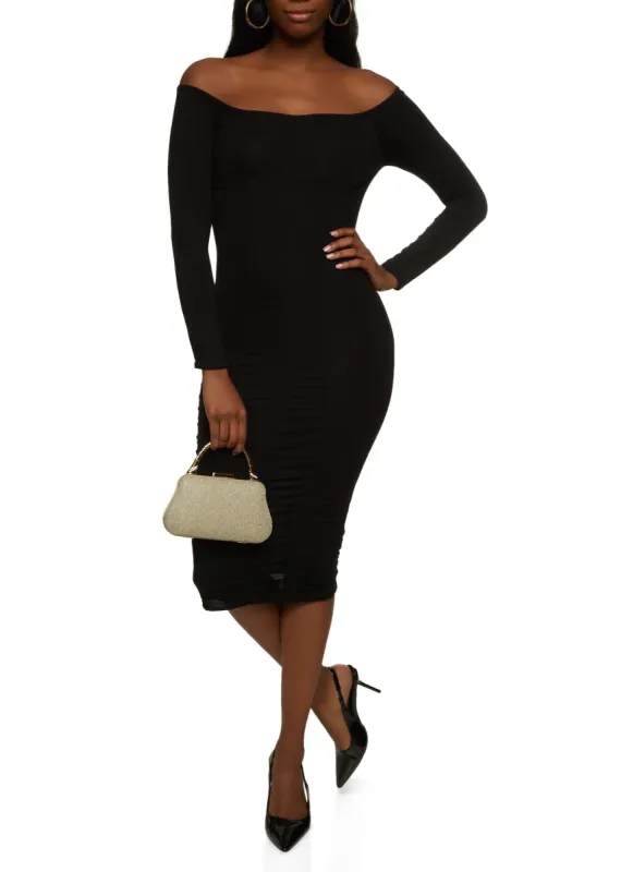 Ribbed Off the Shoulder Sweater Dress sold by Rainbow