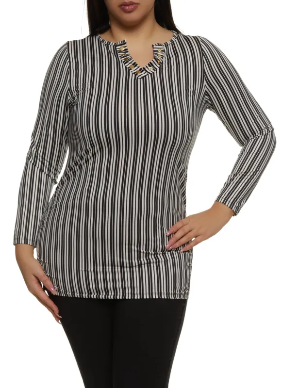 Plus Size Striped Long Sleeve Top sold by Rainbow