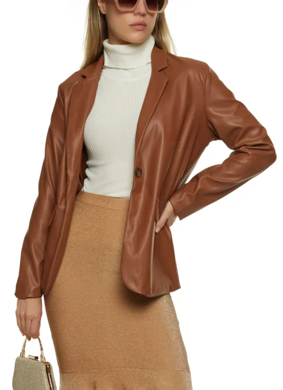 Faux Leather One Button Blazer sold by Rainbow