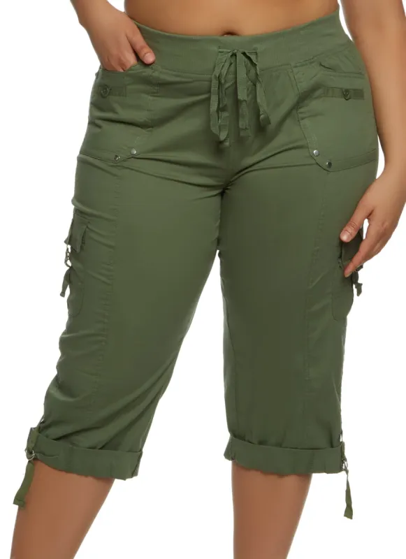 Plus Size Cuffed Cargo Capri Pants sold by Rainbow