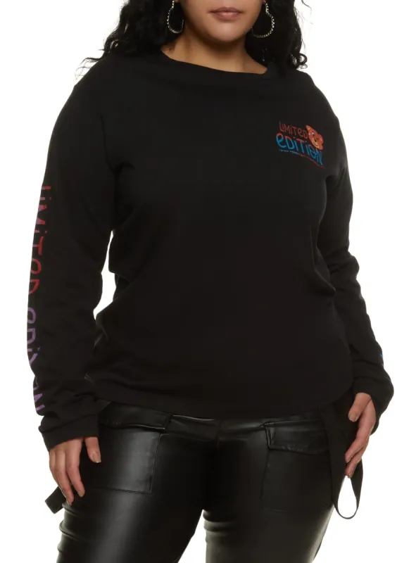 Plus Size Limited Edition Bear Graphic Long Sleeve Tee sold by Rainbow