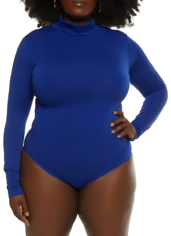 Plus Size Seamless Mock Neck Long Sleeve Bodysuit sold by Rainbow