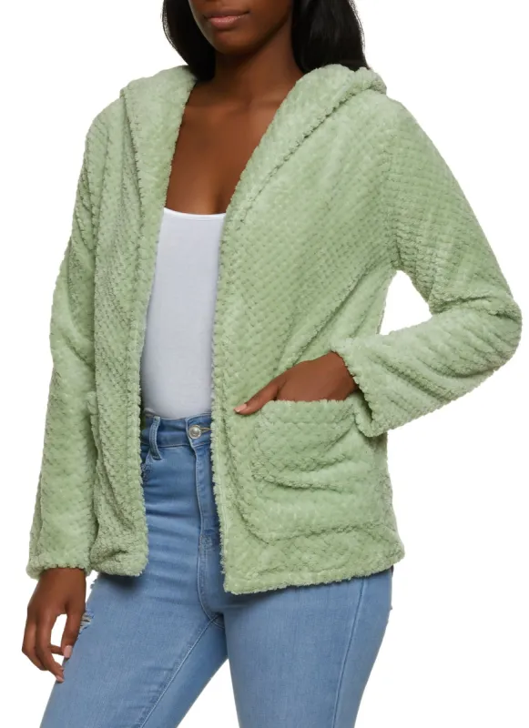 Plush Open Front Hooded Cardigan sold by Rainbow