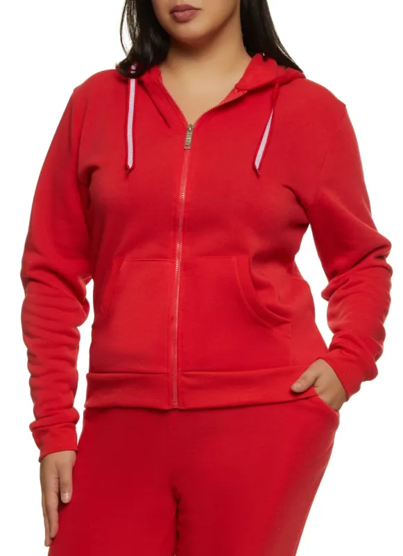 Plus Size Fleece Zip Front Hoodie sold by Rainbow