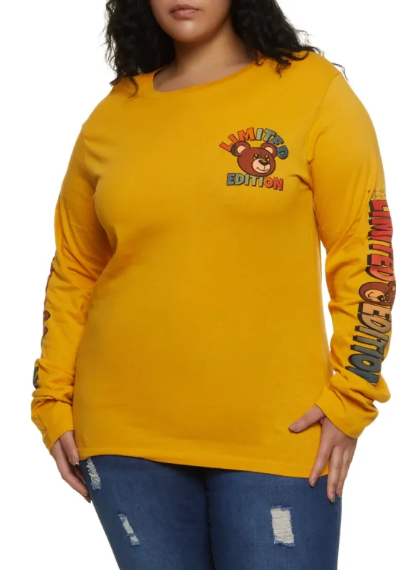 Plus Size Limited Edition Bear Graphic Long Sleeve Top sold by Rainbow