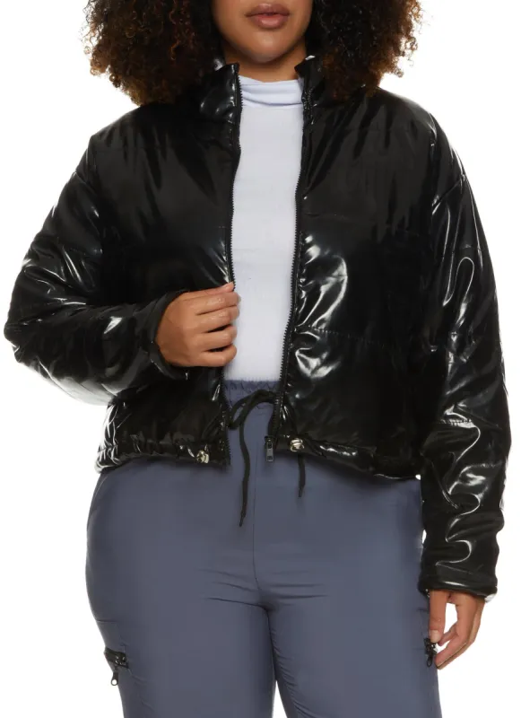 Plus Size Faux Patent Leather Puffer Jacket sold by Rainbow