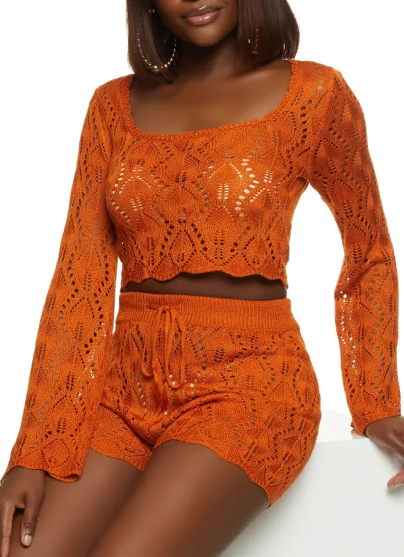 Crochet Crop Top and Shorts Set sold by Rainbow