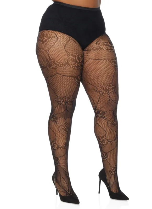Plus Size Fishnet High Waist Patterned Tights sold by Rainbow