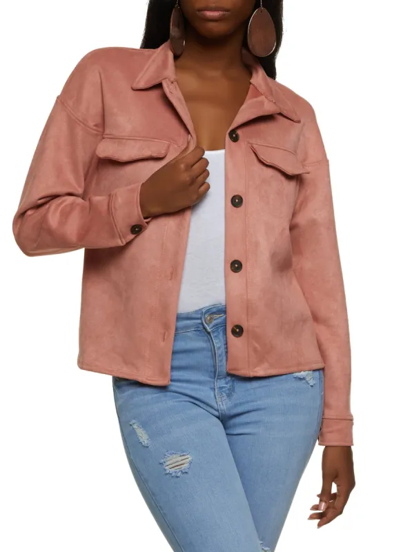 Faux Suede Button Front Shirt sold by Rainbow