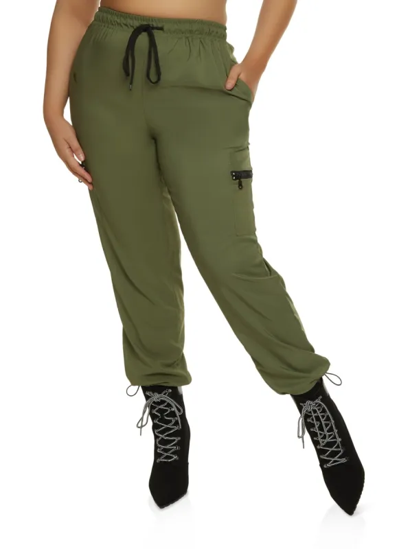 Plus Size Solid Zip Pocket Parachute Joggers sold by Rainbow