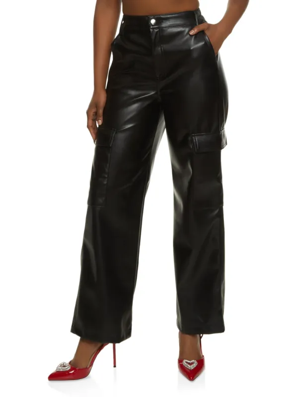 Faux Leather Cargo Pocket Pants sold by Rainbow