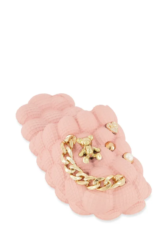 Metallic Rhinestone Charm Bubble Slides sold by Rainbow