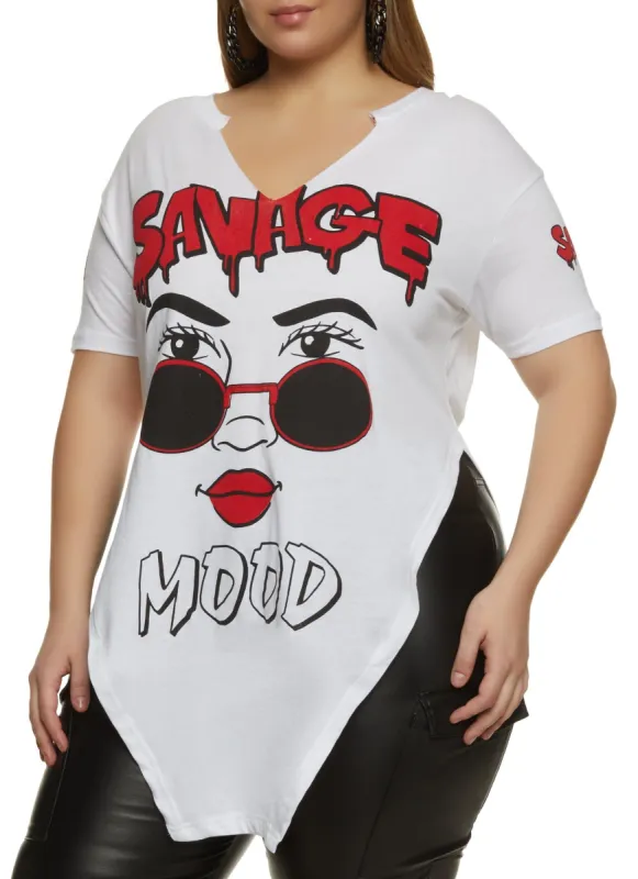 Plus Size Savage Mood Hanky Hem Graphic Tee sold by Rainbow