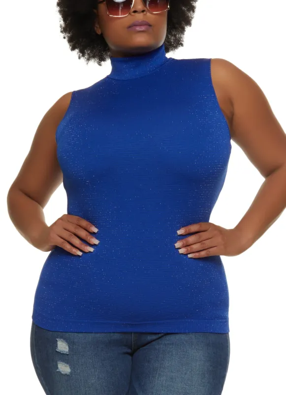 Plus Size Lurex Seamless Mock Neck Tank Top sold by Rainbow