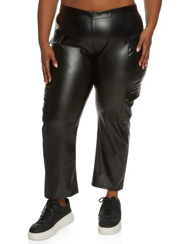 Plus Size Faux Leather Pull On Cargo Pants sold by Rainbow
