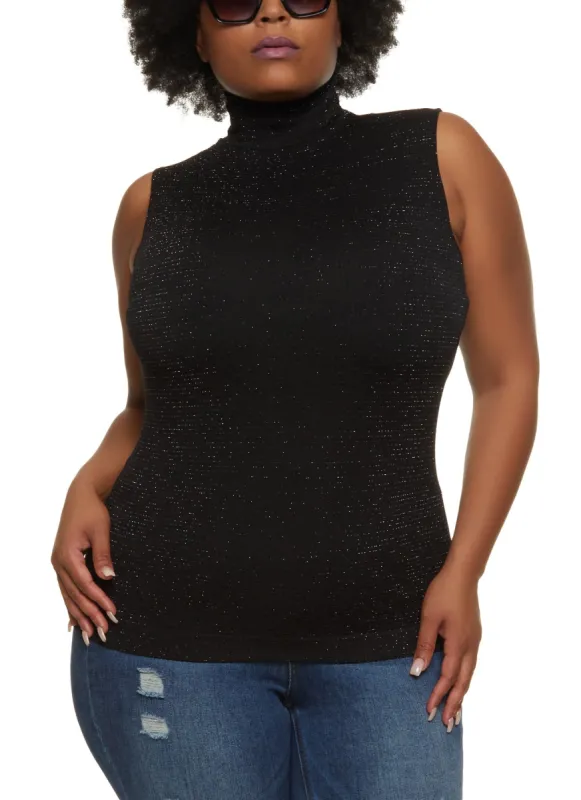 Plus Size Lurex Seamless Mock Neck Tank Top sold by Rainbow