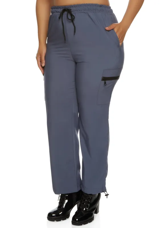 Plus Size Solid Zip Pocket Parachute Joggers sold by Rainbow