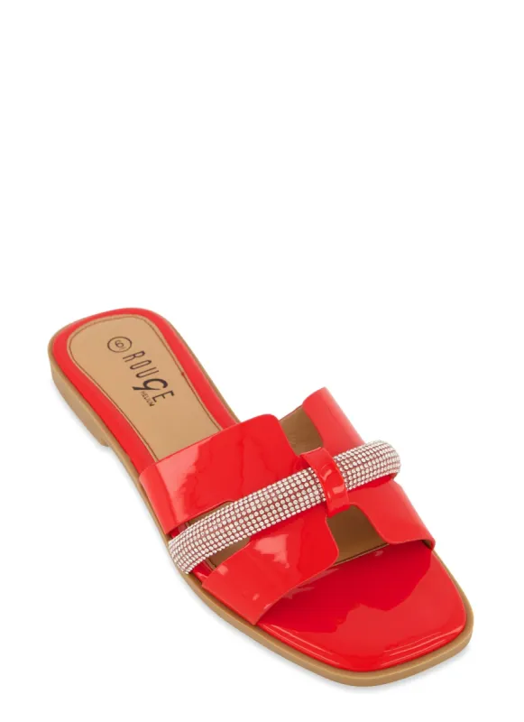 Rhinestone Cut Out Band Slide Sandals sold by Rainbow