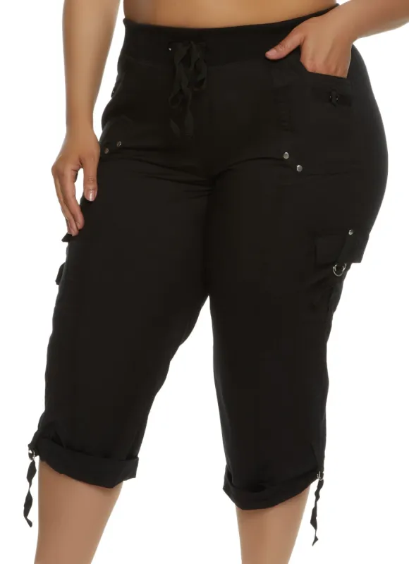 Plus Size Cuffed Cargo Capri Pants sold by Rainbow