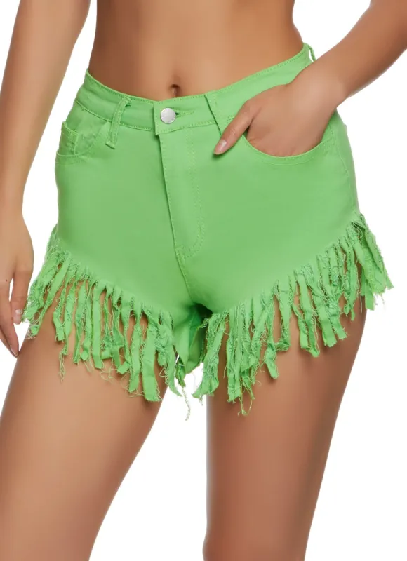 Fringe Hem Denim Shorts sold by Rainbow
