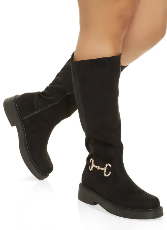 Rhinestone Horsebit Zip Wide Calf Boots sold by Rainbow
