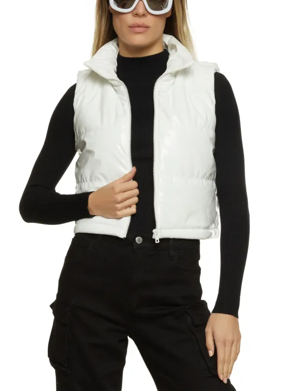 Solid Faux Leather Puffer Vest sold by Rainbow
