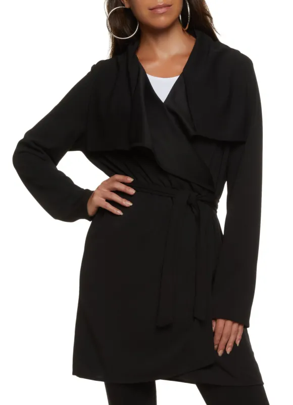 Crepe Knit Draped Collar Wrap Coat sold by Rainbow