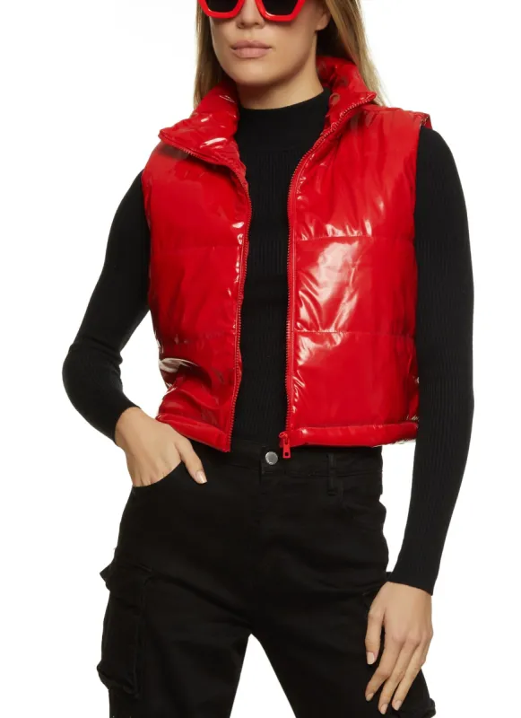 Solid Faux Leather Puffer Vest sold by Rainbow
